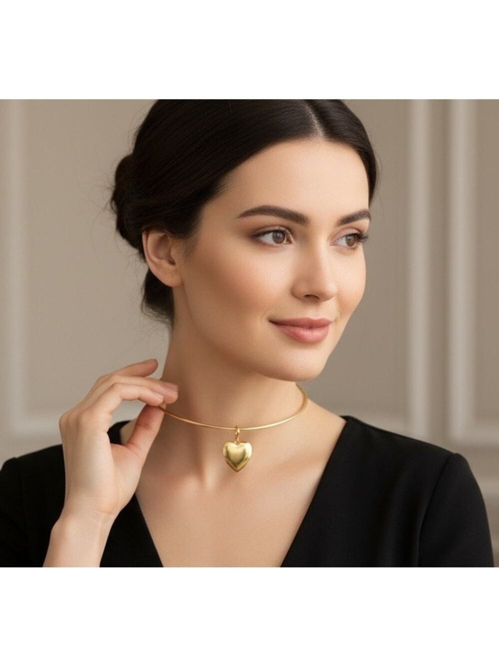 Madewell Emerald-Cut Crystal Wire Choker Heart Necklace Antique Gold NWT